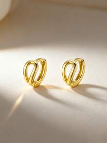 JOJELOO 18K 镀金几何环形耳环 - 雕塑扭曲设计，优雅女士珠宝，新时尚配饰，极简主义造型师的完美礼物 - 金黃色 - 查看 6