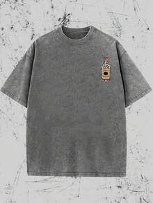 Vintage Vintage Style, Tito's Vodka Enthusiast, Leopard Print Elements, SHOW ME YOU TITOS Humorous Text Memes, Washed Double-Sided Printed Vintage T-Shirt..…. Retro Loose T-Shirt, Men's Casual Style T-Shirt, Machine Washable And Washable Old T-Shirt; Cool Design Pattern T-Shirt, Durable And Comfortable Fabric, Street Fashion Sense, A Must-Have For Street Style Enthusiasts, Top-Level Sportswear, Suitable For Daily Commuting, Dating, Leisure Matching, Suitable For Holiday Gift Giving, The First Choice For Gift Giving. - Grey - View 2