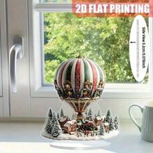 2D Flat Seasonal Gift, Charming Acrylic Village Decor With Colorful Houses, Hot Air Balloons & Holiday Trees - Printed Holiday Tabletop Display, Home Office Living Room Cabin Decoration - Multicolor - View 2