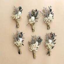 1/2/4/6/10/12/20pcs Mini Dried Flower Bouquet, Suitable For Groomsmen Boutonniere, Wedding Cake Decor, Boho Home Decor, Party Favors, Cake Decorations, Vintage Bouquet, Bohemian Style, Handmade Bouquet, Everlasting Flowers, Mini Bouquet, Small Bouquet, Home Stylist, Event Planner - White - View 9