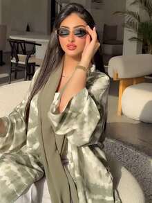 1pc Elegant Classic Printed Women's Abaya Robe, Radiating Graceful Elegant. Suitable For All Seasons And Different Cultural Events, Also Suitable For Daily Matching, Gatherings, Festivals And Outings, Reflecting Fashionable Style. Spring - Multicolor - View 5