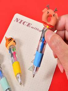 20 支随机颜色圣诞多色圆珠笔，4 色合 1，可伸缩 0.7 毫米卡通可爱趣味笔，适合圣诞老人、雪人、书写、节日派对、学校用品、学生奖励 - 彩色 - 查看 10