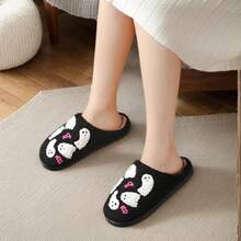 Cozy Plush Halloween Pumpkin Slippers, Non-Slip Fluffy Design - Butterfly Ghost - View 11