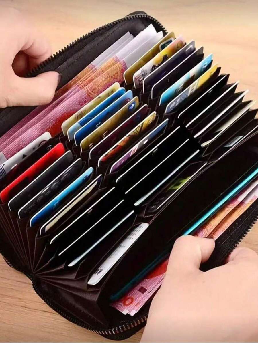 男女通用长款卡包，大容量银行卡套，简约长款钱包，长款手拿包，迷你钱包 - 黑色 - 查看 1