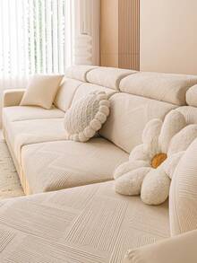 1 件纯色毛绒全覆盖沙发套，宠物友好，防污，可机洗，适合所有季节，圣诞节和新年假期家居装饰，沙发保护套适用于 1/2/3/4 座沙发 - 米色 - 查看 3