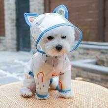 Hooded Dog Raincoat, Waterproof Pet Clothes For Small Dogs, Cute Design, Comfortable Fit, Transparent Waterproof Pet Raincoat For Poodle, Teddy, Bichon Frise, Adorable Style For Rainy Day, Full Body Coverage, Lightweight And Windproof Pet Outfit, Stylish Pet Rainy Day Protective Gear