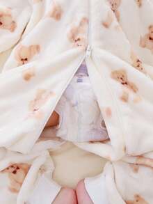 婴儿幼儿宝宝法兰绒分腿睡袋，四季皆宜，蓬松柔软，可爱小熊印花长袖连体睡袋，0-3岁 - 小熊 - 查看 8