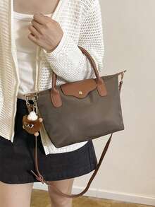 New Winter Mini Fashion Handbag, Featuring Colorblock Design, Waterproof Nylon Material, Available In Shoulder Bag, Square Bag And Vegetable Basket Styles, Suitable For Commuting, Parties And Dates. Size: 7.5" L X 2.4" W X 3.9" H - Multicolor - View 8