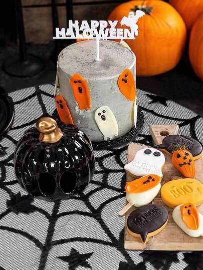 1 pièce Nappe en dentelle d'araignée d'Halloween, décoration de fête gothique d'horreur, convient pour la table de la maison et la décoration de fête d'Halloween