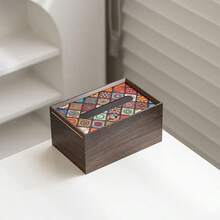 北欧风格木质纸巾盒，带亚克力盖，条纹图案，适合家庭和餐厅使用，可用作餐巾纸盒或桌面收纳盒