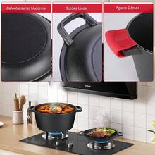 Olla Holandesa de Hierro Fundido, Sartén 2 en 1 con Tapa, Olla Holandesa de 5L con Asa, Adecuada para Hornear, Freír, Asar, Acampar y Varias Estufas (26x21cm) - Negro-B - Ver 7