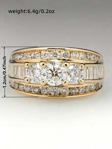 1pc Fashionable Cubic Zirconia Ring, Gift For Women, Wedding Party Jewelry - Yellow Gold - View 6