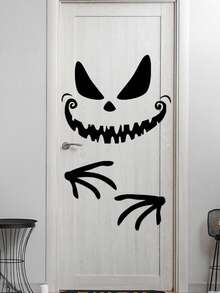 Black Halloween Door Sticker, Ghost Face Stickers, Black Ghost Window Wallpaper For Indoor Outdoor Party Decoration, Haunted House Supplies/Halloween Door Decorations/Halloween Bedroom Decorations
