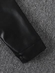 Boys' Simple & Versatile PU Leather Jacket, Long Sleeve Collar Outerwear, Fashionable Casual Soft & Comfortable Spring/Autumn Coat - Black - View 5