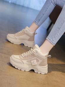 女士保暖内衬白色运动鞋，时尚防水防滑雪地靴 - 米色 - 查看 4