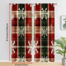 ستارتان بنمط المربعات والثلوج الخاصة بالكريسماس، قماش مرشح للضوء، ديكور نافذة شتوي ريفي للأعياد، جيب للعصا