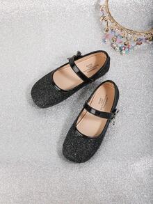1 Pair Glitter Bow Decor Mary Jane Flat Shoes For Girls, Versatile For Spring/Summer/Fall, Suitable For Daily Wear, Performance, Wedding, Party - Black - View 6