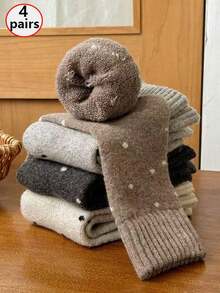 4双波点保暖内衬袜，可爱百搭复古保暖中筒袜，适合秋冬季节，舒适袜子 - 彩色 - 查看 6