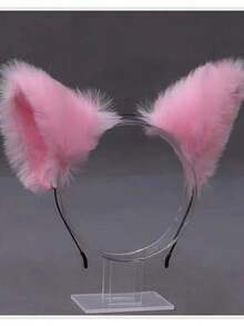 1 pieza de nueva diadema con orejas de gato para mujer, accesorio de pelo lindo y esponjoso, diadema, cintillo, tocado, diadema con orejas de gato, accesorio de disfraz de Halloween, pasador de orejas de animal de Navidad, estilo lolita, disponible en múltiples colores - Negro - Ver 3