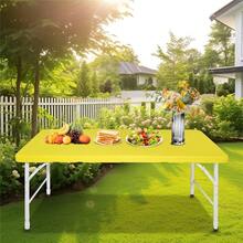 Portable Plastic Folding Table 4ft/6ft Heavy Duty White Black Picnic Dining Table Fold-In-Half For Camp Party Kitchen Indoor Outdoor Yellow - Yellow - View 3