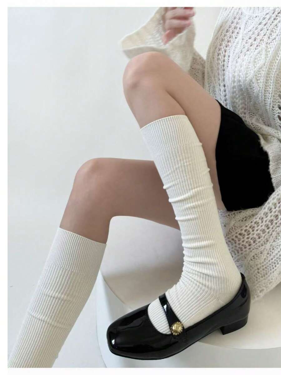 1/3 أزواج جوارب طويلة للركبة للنساء، للربيع/الخريف، جوارب للساق للسيدات، تنفس وعدم الانزلاق، مخسس، جوارب متوسطة الطول، أحادية اللون