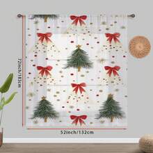 1PC Festive Xmas Tree Bow Dot Christmas Sheer Curtain, Modern Pattern Light Filtering Polyester Voile Rod Pocket Type For Holiday Window & Home Accent. - Multicolor - View 7