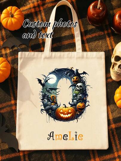 Personalized Halloween Tote Bag: Custom Trick-Or-Treat Canvas Bag