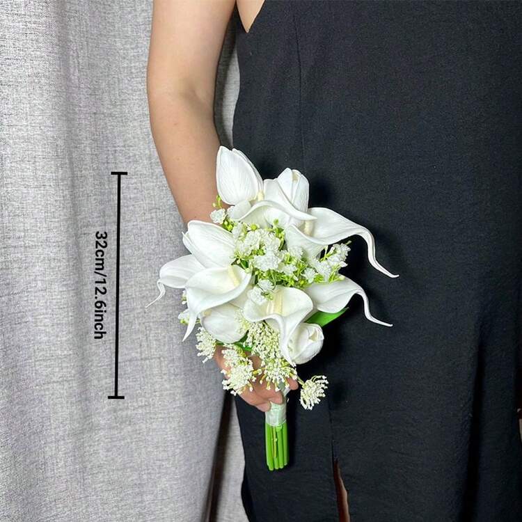 Bridal Bouquet Bridesmaid Holding Flower Real Touch Calla Lily Artificial Flowers Wedding Bridal Bouquet Floral Arrangements Decor,Wedding Photography Props Bridal Bouquets - White - View 11
