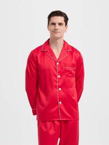 新款男士时尚休闲睡衣套装，秋冬服装 - 紅色 - 查看 5