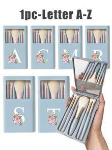 5 Stücke/Set tragbarer Makeup-Pinsel-Set mit Spiegel, Muster mit weißen Gänseblümchen Buchstaben A-Z, verpacktes Makeup-Pinsel-Set, multifunktionaler Makeup-Pinsel mit Spiegelbox, Mini-Multifunktions-Makeup-Stift, Foundation-Makeup-Pinsel, Lidschatten-Pinsel, Grundlagen-Beauty-Tool-Mischpinsel. Der Makeup-Organizer-Ständer enthält Makeup-Pinsel, praktisches Mädchen-Geschenk-Makeup-Tool-Set, ideal als Geschenk, tragbare Reiseutensilien, Reisebedarf, Pinsel-Set, Makeup-Pinsel-Set, Makeup-Set komplett, Makeup-Pinsel-Set, komplettes Makeup-Set, Pinsel-Set, Makeup-Pinsel-Set, Makeup-Geschenkset, Set