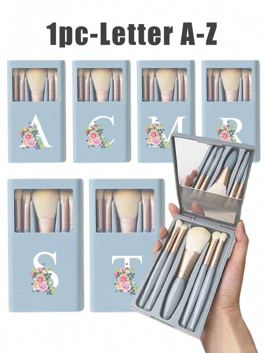 5 Stücke/Set tragbarer Makeup-Pinsel-Set mit Spiegel, Muster mit weißen Gänseblümchen Buchstaben A-Z, verpacktes Makeup-Pinsel-Set, multifunktionaler Makeup-Pinsel mit Spiegelbox, Mini-Multifunktions-Makeup-Stift, Foundation-Makeup-Pinsel, Lidschatten-Pinsel, Grundlagen-Beauty-Tool-Mischpinsel. Der Makeup-Organizer-Ständer enthält Makeup-Pinsel, praktisches Mädchen-Geschenk-Makeup-Tool-Set, ideal als Geschenk, tragbare Reiseutensilien, Reisebedarf, Pinsel-Set, Makeup-Pinsel-Set, Makeup-Set komplett, Makeup-Pinsel-Set, komplettes Makeup-Set, Pinsel-Set, Makeup-Pinsel-Set, Makeup-Geschenkset, Set
