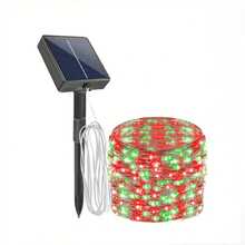 太阳能供电 LED 圣诞灯串 - 8 种模式，闪烁的仙女灯带光传感器，适合户外装饰，非常适合花园、露台、庭院和阳台 - 蓝色、白色、红色和绿色，圣诞装饰 - 紅綠色 - 查看 6