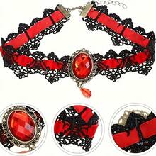 1pc Gothic Lace Choker Necklace With Rhinestone, Adjustable Clavicle Jewelry, Women'S Fashion Collar, Gift For Parties, Halloween, All-Season Accessory - 1 件隨機顏色 - 查看 6