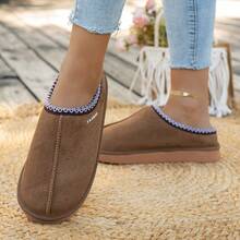 Pantufas unissex casuais de pelúcia, quentes e sem cadarço, com sola grossa antiderrapante, outono/inverno, cor sólida