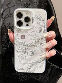 Apple GUCADI Dragon Pattern Phone Case With Auspiciousness, Yin And Yang, Compatible With IPhone 15/14/13 Pro Max/12/11, Chinese Style Laser Case For The Spring Festival Waterproof Shockproof Anti-Fall Scratch Resistant - Bạc - Xem 3