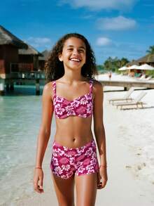 Women's Bikini Children's Bikini Girl Youth Bikini Beach, Party, Sophisticated, Pool, Cartoon, Vacation, Beach, Party, Sophisticated, Pool,LARA VIVA - 珊瑚粉 - 查看 1