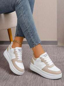 运动圆头高帮滑板鞋，户外运动跑步鞋，女式坡跟厚底运动鞋