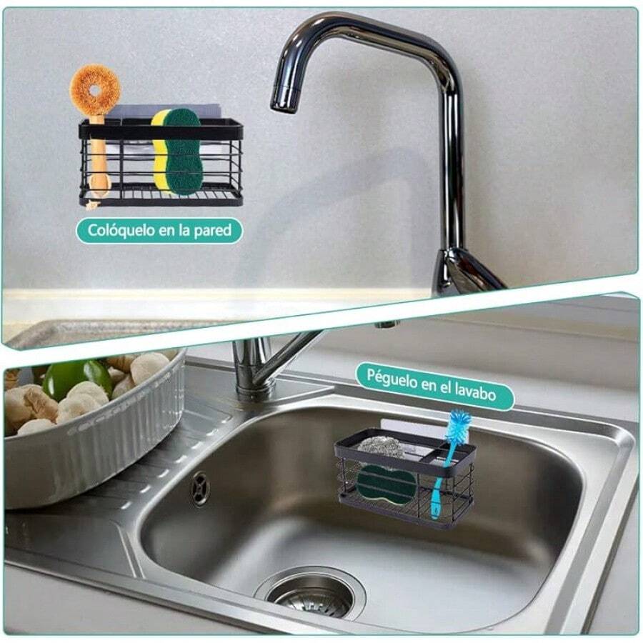 Estante para esponjas de fregadero de cocina, estante de lana de acero para cocina, estante para esponjas de fregadero, estante de almacenamiento para colocar jabón y esponjas - 2 - Ver 1