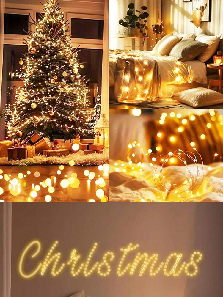 1/3/5/10m Copper Wire String Lights, Battery Powered, Indoor/Outdoor Decorative Lights For Bedroom, Room Wall, Wedding Party, Camping Tent, Outdoor Garden, Christmas Tree, And More - Copper Wire - View 3