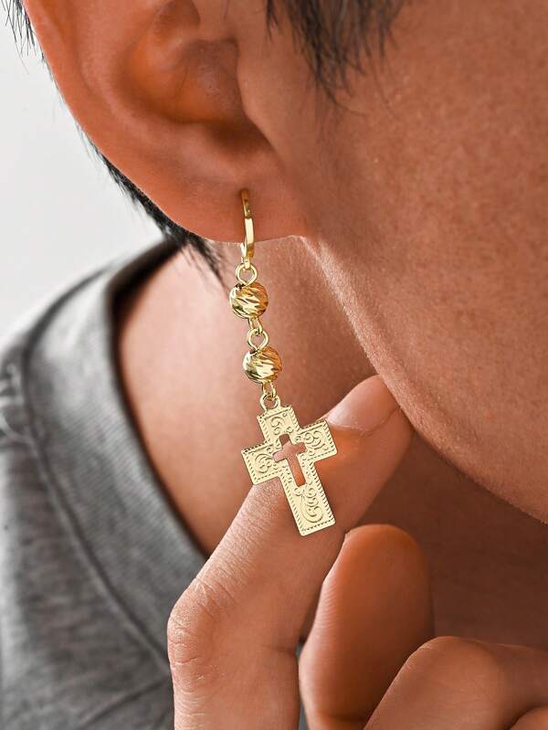 1 conjunto de brincos pingentes de cruz minimalistas e modernos em cobre e zircônia, joia casual versátil para presente masculino, uso diário