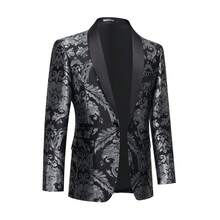 Mens Tuxedo Jacket Paisley Shawl Lapel Suit Blazer Coat Jacket For Dinner,Prom,Wedding - Xám - Xem 5