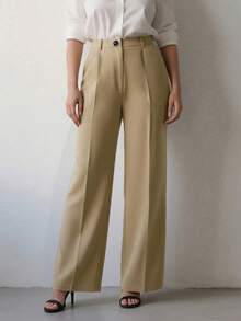 Quần dài nữ cạp cao xếp ly dáng rộng, thích hợp cho công sở và mặc thường ngày, mùa xuân/hè. - Màu cà phê xanh - Xem 7