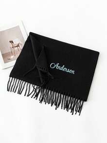 1pc Personalized Embroidered Cashmere Scarf For Women, Soft & Comfortable Solid Color Scarf, Mid-Length Shawl Wrap Warm Neck Gaiter, Suitable For Daily Wear, Gift For Family & Friends, Ideal For Christmas, Halloween - Multicolor - View 8
