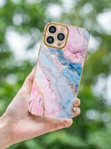 1 pieza Funda de teléfono a prueba de golpes con patrón de mármol rosa electrochapado 6D, compatible con Apple y otros teléfonos inteligentes, compatible con iPhone, teléfonos Android como - Multicolor - Ver 5