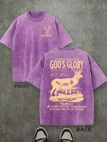 God's Glory Christian Washed Shirt, 'PSALM 42:1' Christian Scripture T-Shirt, Vintage Retro Washed Shirt Double Sided Printed (230 Heavyweight Pure Cotton T-Shirt)  High Quality Christian T-Shirt, Christian Gifts, Men's And Women's Shirts, Comfortable, Fashion Christian Shirt, Street Style Pure Cotton Fall Shirt - 紫丁香色 - 查看 1