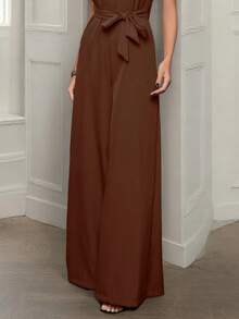 Sophisticated Everyday Jumpsuit With Wide Legs, Bow Ties And Pockets - 鏽棕色 - 查看 5