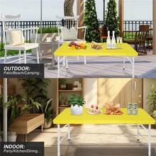 Portable Plastic Folding Table 4ft/6ft Heavy Duty White Black Picnic Dining Table Fold-In-Half For Camp Party Kitchen Indoor Outdoor Yellow - Yellow - View 7