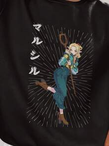 Marcille Delicious In Dungeon Anime Sweatshirt Gift For Anime Fan Gift For Friends Funny Gift Anime Unisex Sweatshirt Plus Size (2) - 黑色 - 查看 1