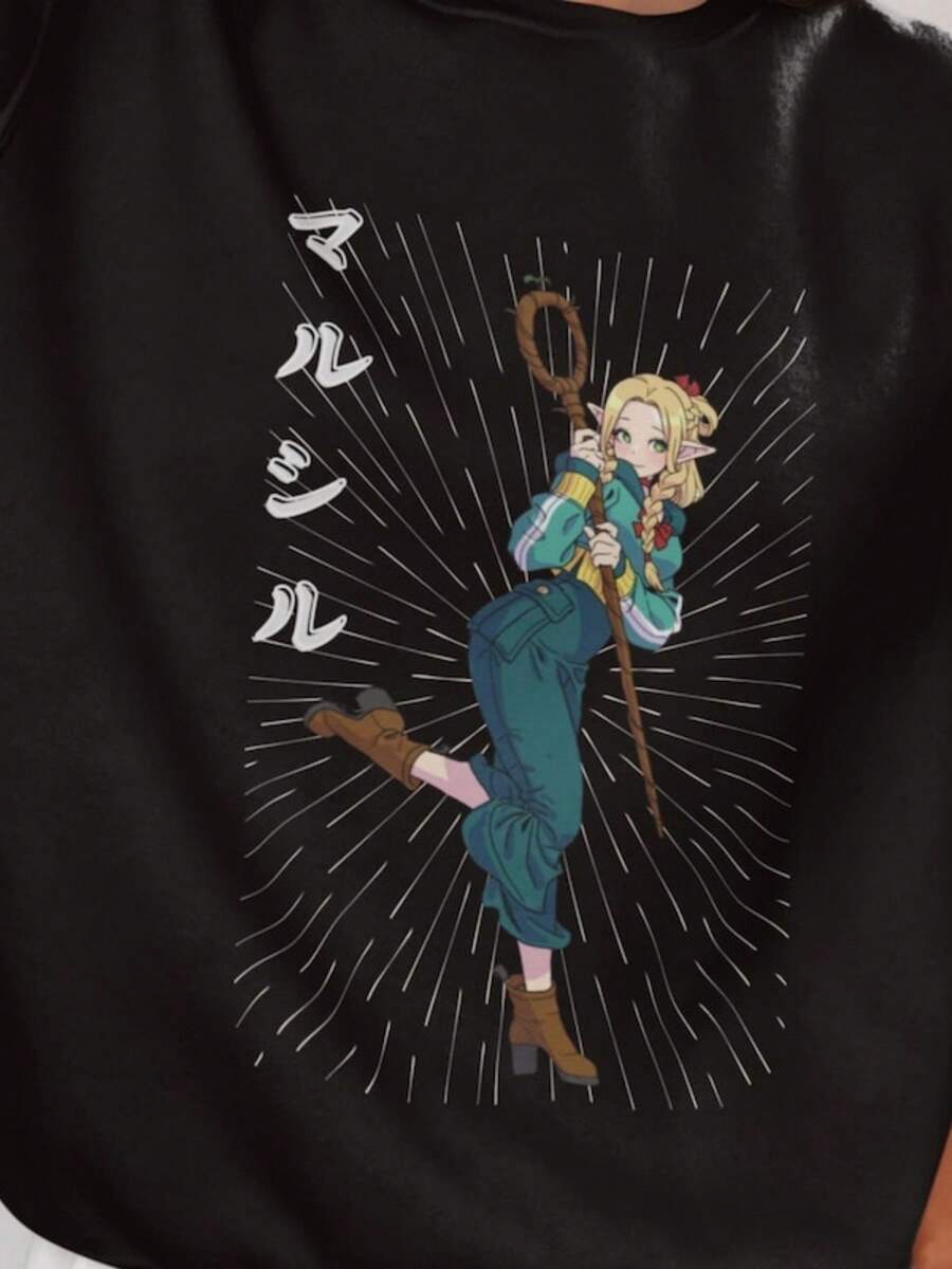 Marcille Delicious In Dungeon Anime Sweatshirt Gift For Anime Fan Gift For Friends Funny Gift Anime Unisex Sweatshirt Plus Size (2) - 黑色 - 查看 1