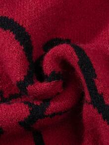 ANDREILEE 男士可爱简约时尚天使射心提花图案黑色长袖毛衣，男女通用休闲宽松针织套头衫，适合秋冬季穿着 - 紅色 - 查看 8